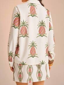 CAJUNI Chemise à manches longues à simple boutonnage avec imprimé ananas, style décontracté pour femmes