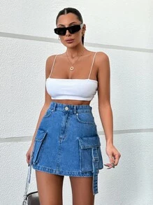 EURMUSE 女士帶口袋的牛仔貨物裙