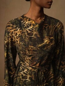 Lyxana Women's Elegant Leopard Print Midi Dress Fall Cloth For Women - Multicolor - View 5