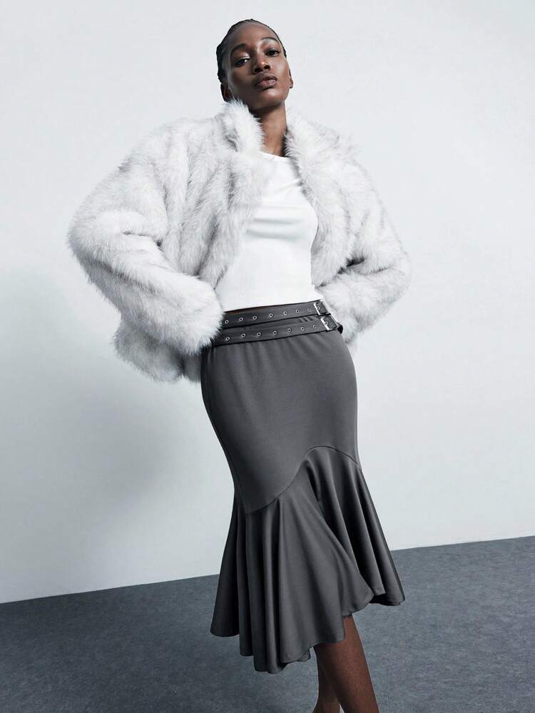 SHEIN Maija Jupe élégante pour femmes, de couleur unie, avec design de boucle de ceinture réglable et ourlet en queue de poisson