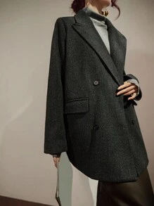 DAZY 女士宽松大衣，保暖内衬，休闲商务通勤优雅办公装，秋冬季 - 灰色 - 查看 11