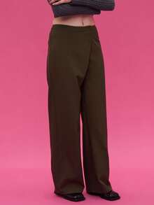 COUREZ 低腰纽扣裹身宽松长裤 / Y2K 出门可爱优雅 - 軍綠色 - 查看 5