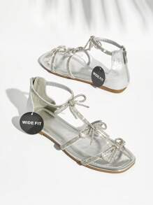 SHUZIA Plus Size Rhinestone Decorated Women's Open-Toe Sandals For Summer Halloween Christmas Fall Winter - Metallic Silver - View 1