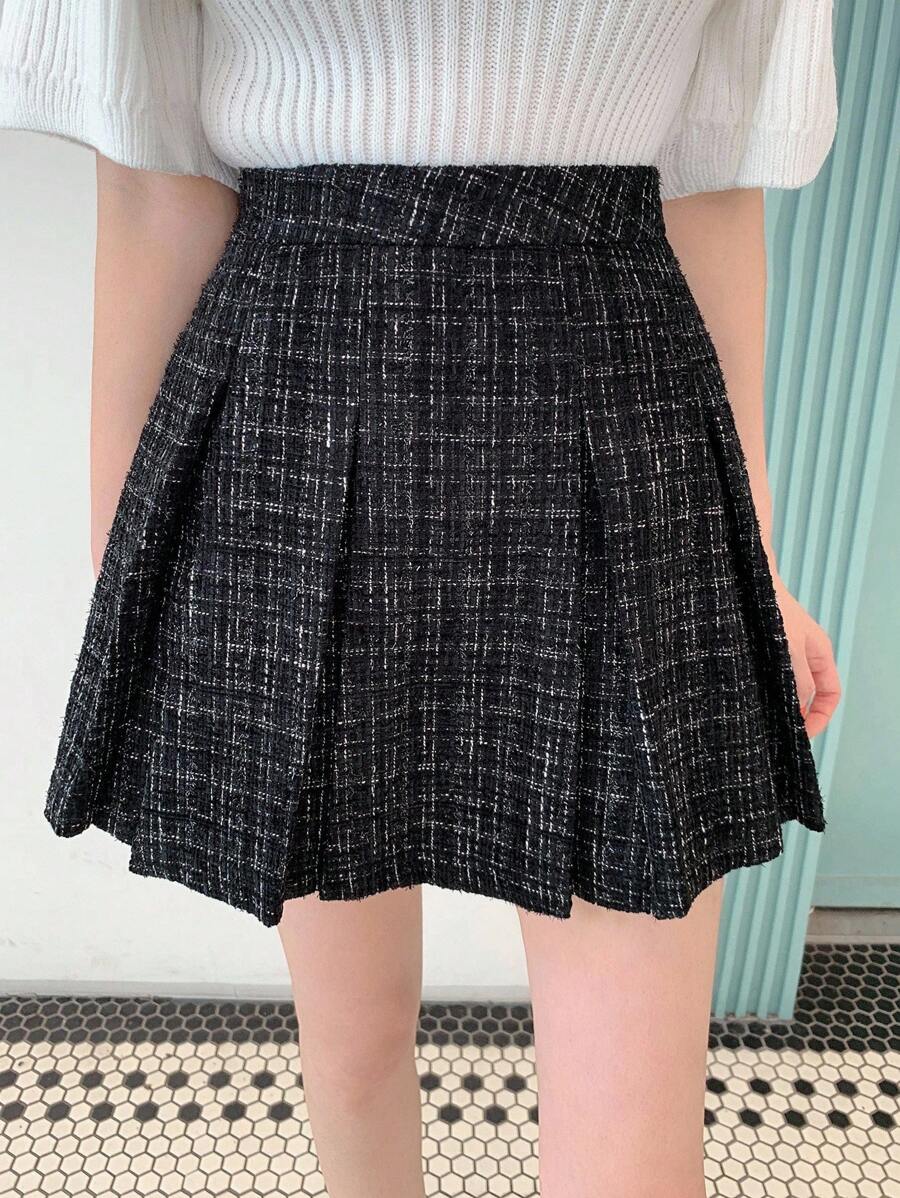 DAZY Women's Elegant Pleated A-Line Skirt, Collegiate Style Fall,Winter - Black and White - View 1