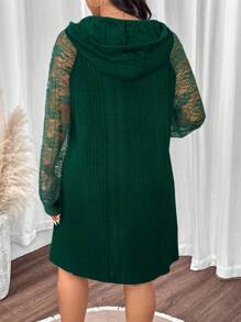 SHEIN LUNE Plus Size Women Lace Sleeve Patchwork Casual Dress Fall Cloth For Women - Green - View 2
