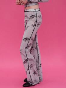 COUREZ 碎花低腰喇叭网纱裤 / Y2K 出门穿搭 秋季女装 秋季服装 可爱冬季女装 哥特夜店装扮 性感女装 - 淺藍色 - 查看 6