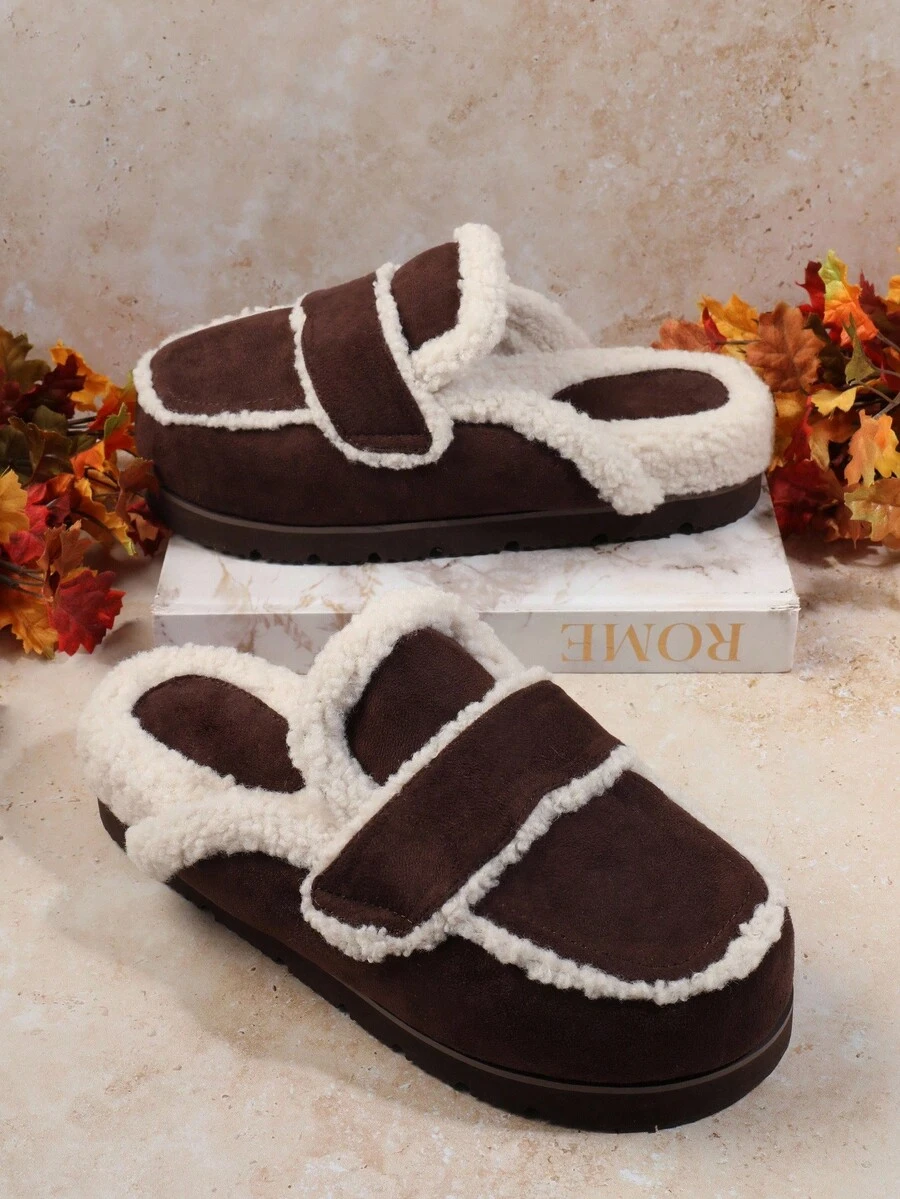 SHUZIA Women's Thick-Soled Brown Plush Slip-On Shoes - Chocolate Brown - View 1