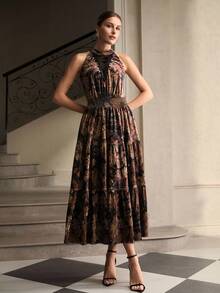 ZEYLAH 女式全印花网眼拼布无袖中长连衣裙 - 彩色 - 查看 4