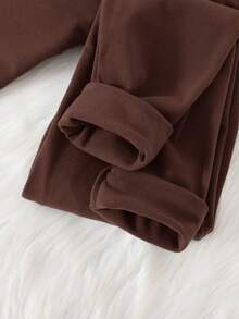 SHEIN 2pcs Tween Boy Snug Fit Comfortable Long Sleeve Top And Long Pants Thermal Underwear Set Fall Winter - Brown - View 4