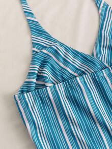 INAWLY Women's Vacation Striped Casual Versatile Halter Neck Tank Top - Baby Blue - View 5