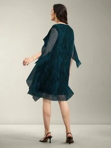 SHEIN Clasi Váy nữ cỡ lớn in họa tiết hoa lưới xanh lam thanh lịch, trang phục mùa hè cho nữ, váy mùa hè cho nữ, váy kín đáo cho nữ, trang phục mùa hè - Màu xanh bụi bặm - Xem 2