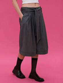 COUREZ Long Line Tailored Shorts With Front Tie /Y2K Going Out Cute Spring Elegant - Grey - View 2