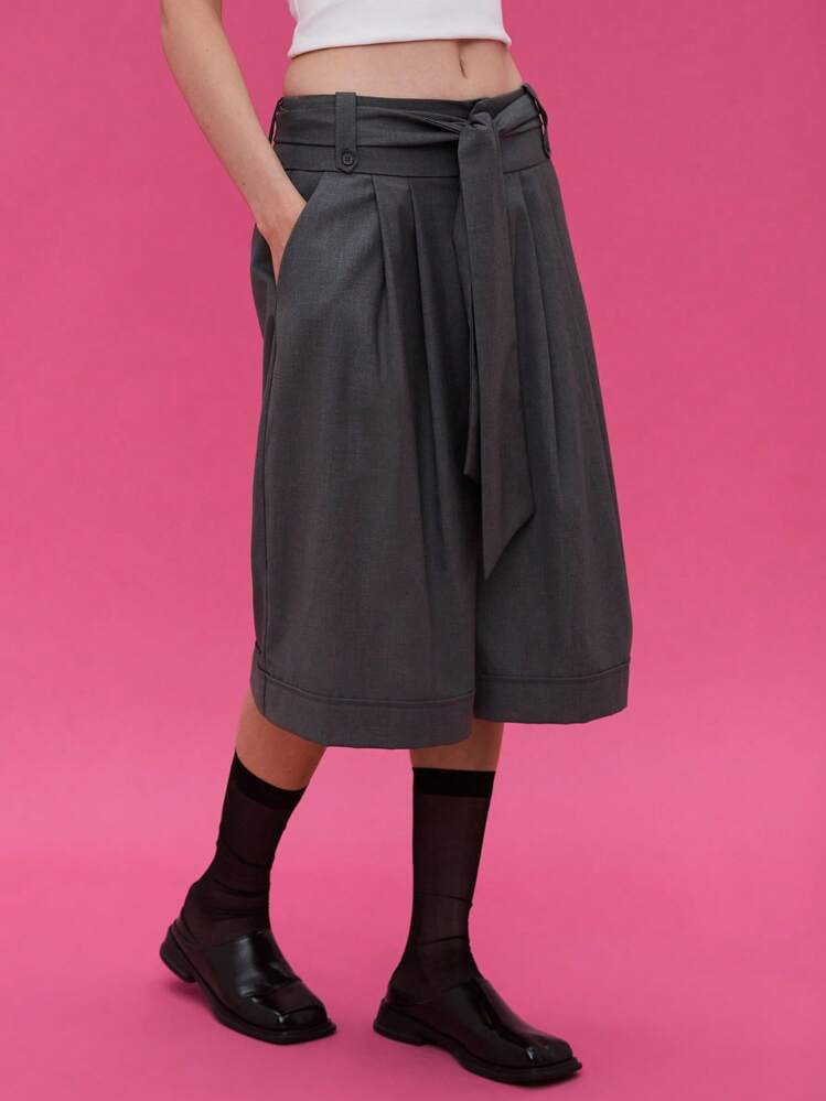 COUREZ 长款修身短款上衣，前系带设计 / Y2K 风格外出穿搭 秋季女装 秋季服装 可爱冬季女装 优雅 - 灰色 - 查看 2