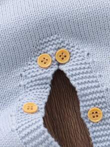 SHEIN 婴儿条纹和扭纹针织连体衣，经典圆领长袖连体衣，新生儿简约时尚连体衣 - 藍色 - 查看 5