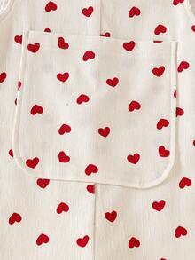 女婴休闲宽松可爱全身心印花圆领无袖天鹅绒连体裤，秋冬 - 杏色 - 查看 5