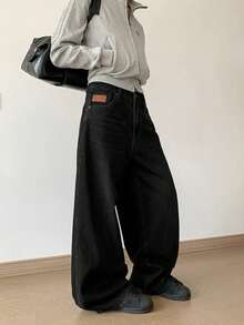 Livesso 女式宽松休闲口袋阔腿牛仔裤，百搭