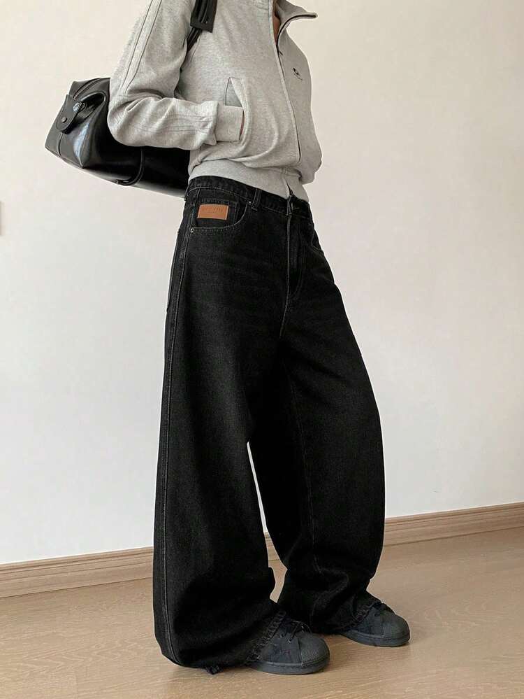 Women's Loose Fit Casual Pocket Wide Leg Jeans, Versatile