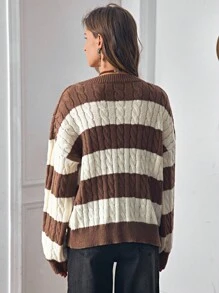 LanaWest 女式撞色V领长袖针织套头衫