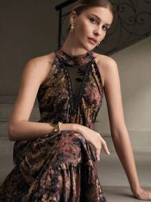 ZEYLAH 女式全印花网眼拼布无袖中长连衣裙 - 彩色 - 查看 7