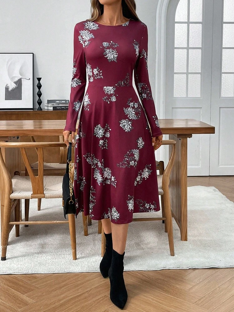 Women's Elegant Commuter Floral Print Mid-Length Dress