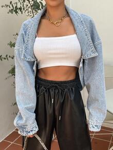 DAZY 休闲水洗牛仔短款夹克 - 淺色水洗藍 - 查看 6