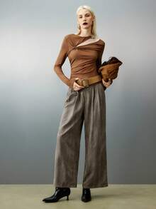 Airlisse Women's Print Belt Details Wide Leg Pants, Pants, All Season Styles,Commuting Daily Styles,Baggy Pants,Casual Sports Women's Pants,Going Out Pants - Dark Grey - View 2