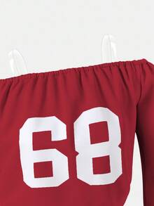 2pcs/Set Tween Girls' Off-Shoulder Sweatshirt And Loose Fit Sweatpants Casual Sports Suit, Autumn/Winter Fall - Red - View 5