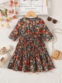 Emery Rose Kids Emery Rose Kids 少女双胞胎女童碎花印花荷叶边袖褶边连衣裙，宽松休闲圆领长袖荷叶边中长连衣裙，可爱动物印花，适合度假和日常上学穿着，姐妹装，母女亲子装。 - 彩色 - 查看 3