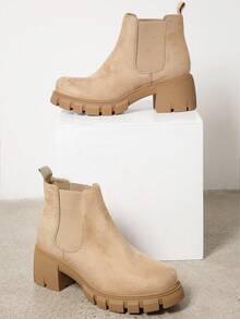 SHUZIA Faux Suede Above Ankle Heeled Booties