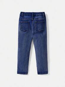 SHEIN Celana Jeans Kasual dengan Kancing dan Saku untuk Anak Laki-Laki, Celana Jeans Sobek untuk Anak Laki-Laki, Celana Jeans Balita Laki-Laki, Celana Jeans Anak, Celana Jeans Sobek untuk Anak - Dark Wash - View 2
