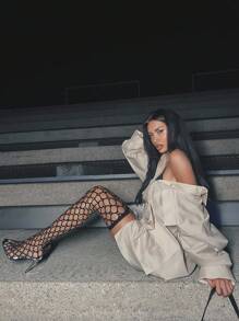 CUCCOO SZL 女士水钻装饰镂空设计情人节黑色时尚迷人尖头细高跟袜靴户外度假鞋派对坏人时尚别致华丽风格圣诞迪斯科派对夜间外出坏人秋季新年假期 - 黑色 - 查看 6