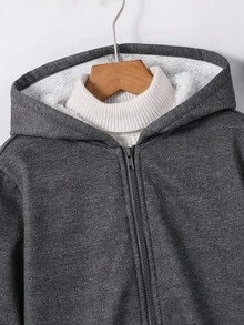Tween Boys' Casual Plush Lined Thick Knit Jacket,In Fall/Winter,Winter Set,Winter Clothing,Fall Outfits,Fall Clothing,All Clothes For Kids - Dark Grey - View 4