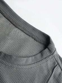 Manfinity Homme Bộ đồ thường ngày cho nam mùa hè áo thun tay ngắn cổ tròn trơn màu kèm quần cạp rút - Màu xám đen - Xem 6