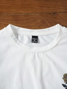 Manfinity NXTstreet Men's Floral Print Round Neck Short Sleeve T-Shirt And Drawstring Waist Shorts Knitted Casual Two-Piece Set, Cozy Outfits