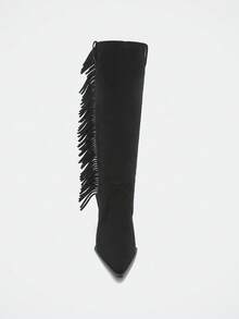 Maija Women's Fashion Motorcycle Buckle Knee-High Boots - Black - View 3