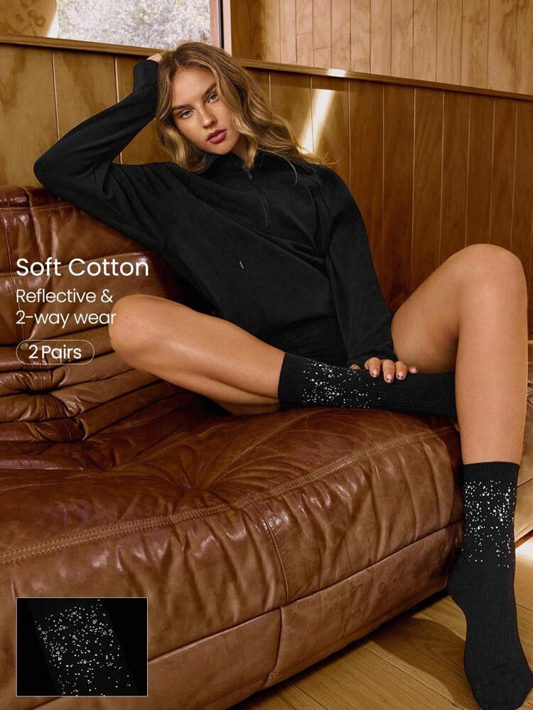 2-Pack Sole Mates Soft Comfy Seamless Ventilated Mesh Reflective Ribbed Cotton Blend Crew Socks Dance Studio Daily Casual Wear  Spring Summer