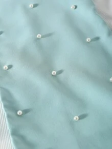 3 件套女孩优雅时尚优雅日常服装套装：圆领长袖纯色打底上衣，无袖纯色长翻领珍珠设计西装外套，松紧腰宽松直筒裤，适合学校，所有季节 - 綠色 - 查看 5