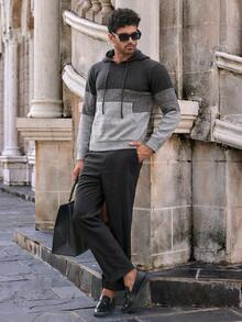 Mainfolk Sudadera con capucha y cordón para hombre con bloques de color y bolsillos, gris oscuro, casual para otoño, senderismo e invierno, sudadera con capucha para primavera - Multicolor - Ver 5