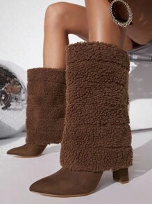 SHUZIA Fuzzy Slip On Ankle Boots - Brown - View 2