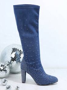 SHUZIA Botas con diseño de diamante de imitación rodilla - Azul - Ver 5