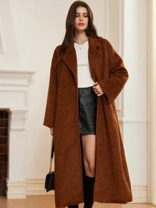 Aveloria Rosie Abrigo de piel sintética de estilo europeo holgado y de cuello chal oversize - Café integral - Ver 1