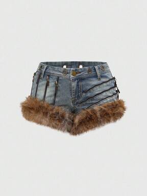 Grunge Punk Y2K Baddie Subculture Outfit Metal Decor Sexy Ultra Low Waist Mini Triangle Denim Shorts