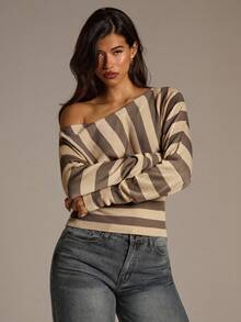 Aloruh Áo len cổ tròn tay dài màu vàng và xám sọc rộng thời trang thu đông mới cho nữ - Nhiều màu - Xem 4