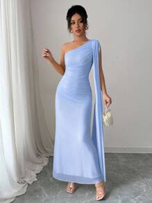 Rafferiza Váy dài bó màu vàng nhạt cho nữ, thời trang xuân/hè - Màu xanh lam - Xem 5