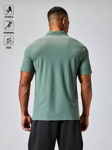 Acti Log Men's Solid Color Short Sleeve Casual Fitness Sports Polo T-Shirt, Summer - Green - View 2