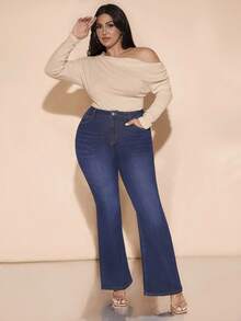 SHEIN BAE Große Größen Herbst Schwarzer Off-Shoulder asymmetrischer Samt gerippter geraffter langärmeliger Bodysuit, elegant und sexy, geeignet für Dates und Ausgänge, für den Winter