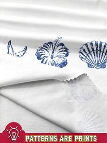 Attitoon 3pcs/Set Women's Vintage Inspired Vest Top With French Blue Angel Statue, Blue Floral Watercolor, And Blue Shell Print, Suitable For Summer Vintage, Casual, Sexy, Cute, Y2K, Coconutgirl, Boho, Vacation, Spring Break, Brunch-Ready, Baby Blue, Girls Trip, Neon Beach Vibes, Bohemian, Hippie, Music Festival