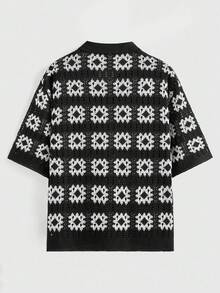 EASEVO Plus Size Men's Knit Contrast Color Short Sleeve Button Front Casual Cardigan , Fall Winter