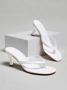 SHUZIA 女士简约漆皮PU人字跟凉鞋 - 白色 - 查看 2