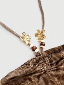 ROMWE J-Fashion Y2K Vacation 夏威夷海豚与芙蓉豹纹串珠网眼露背上衣 - 棕色 - 查看 3